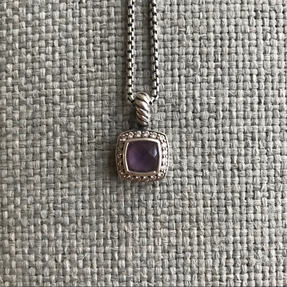 David Yurman Petite Albion Silver Amethyst & Diamond Necklace
